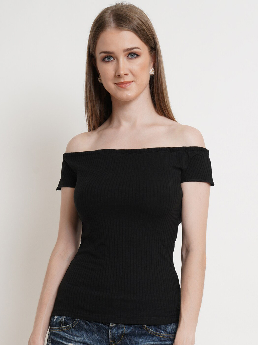 Popwings Women Black Off-Shoulder Top
