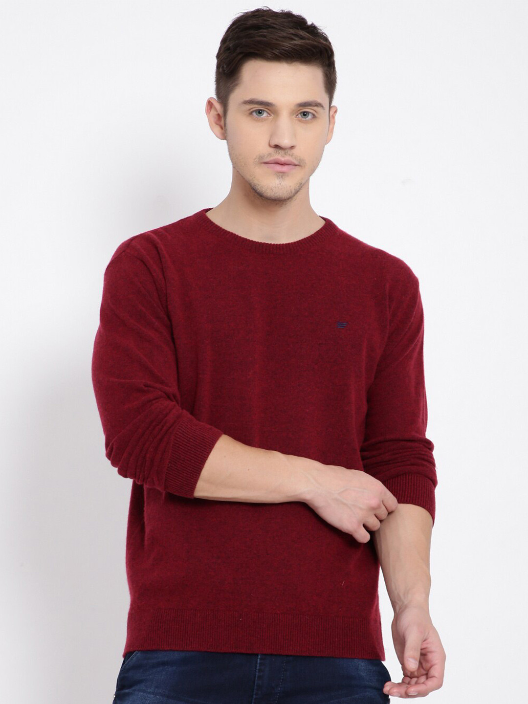 t-base Men Red Pullover Wool Sweater