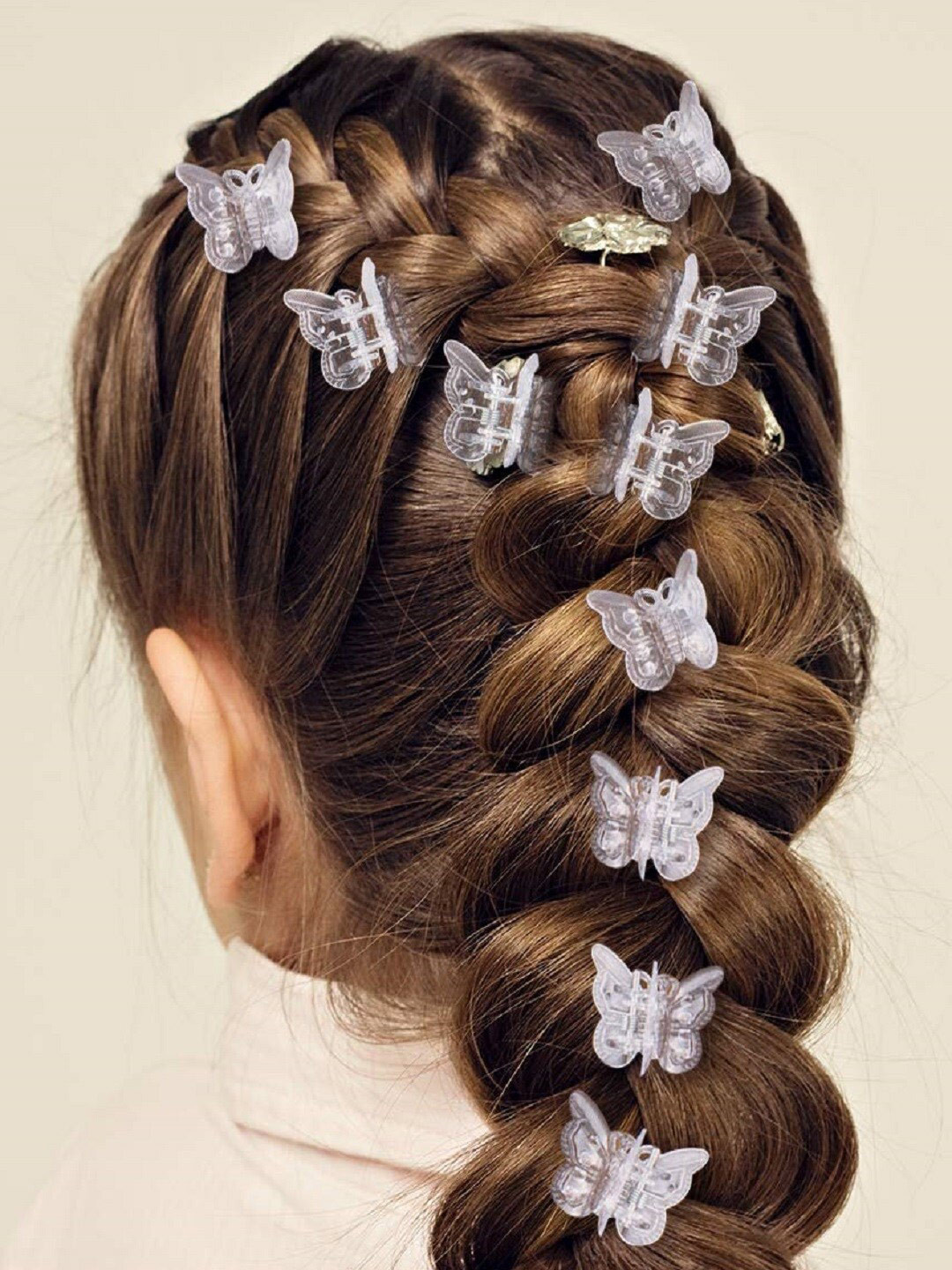 OOMPH Girls Set Of 10 White & Blue Textured Butterfly Claw Clips