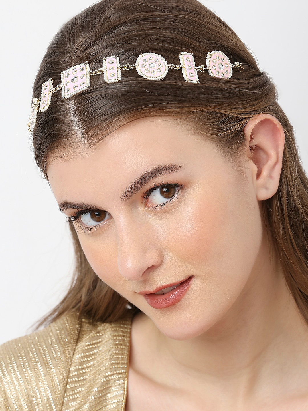 OOMPH Pink Kundan Studded Sheeshphool