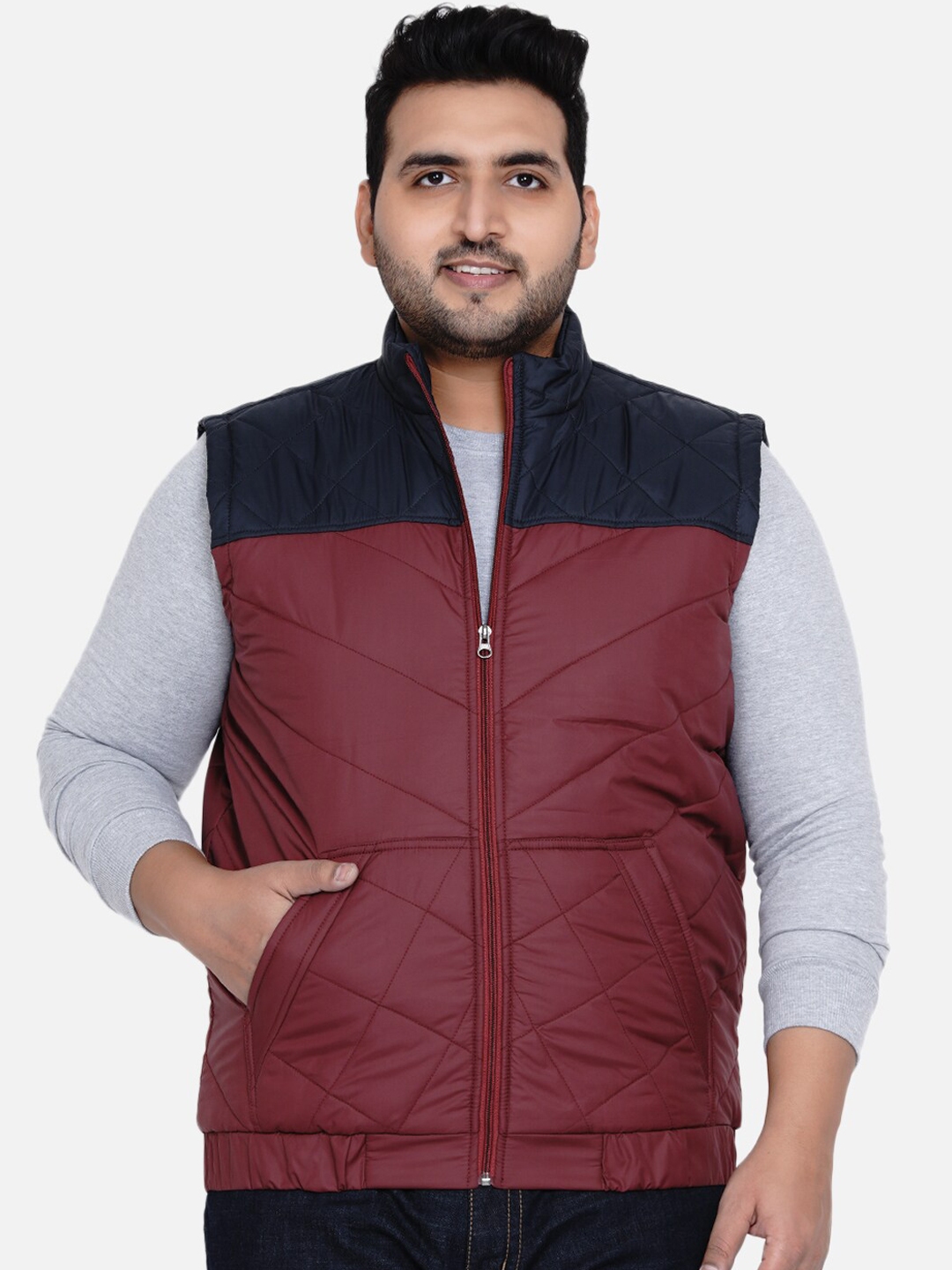 Buy John Pride Men Plus Size Maroon Blue Colourblocked Puffer