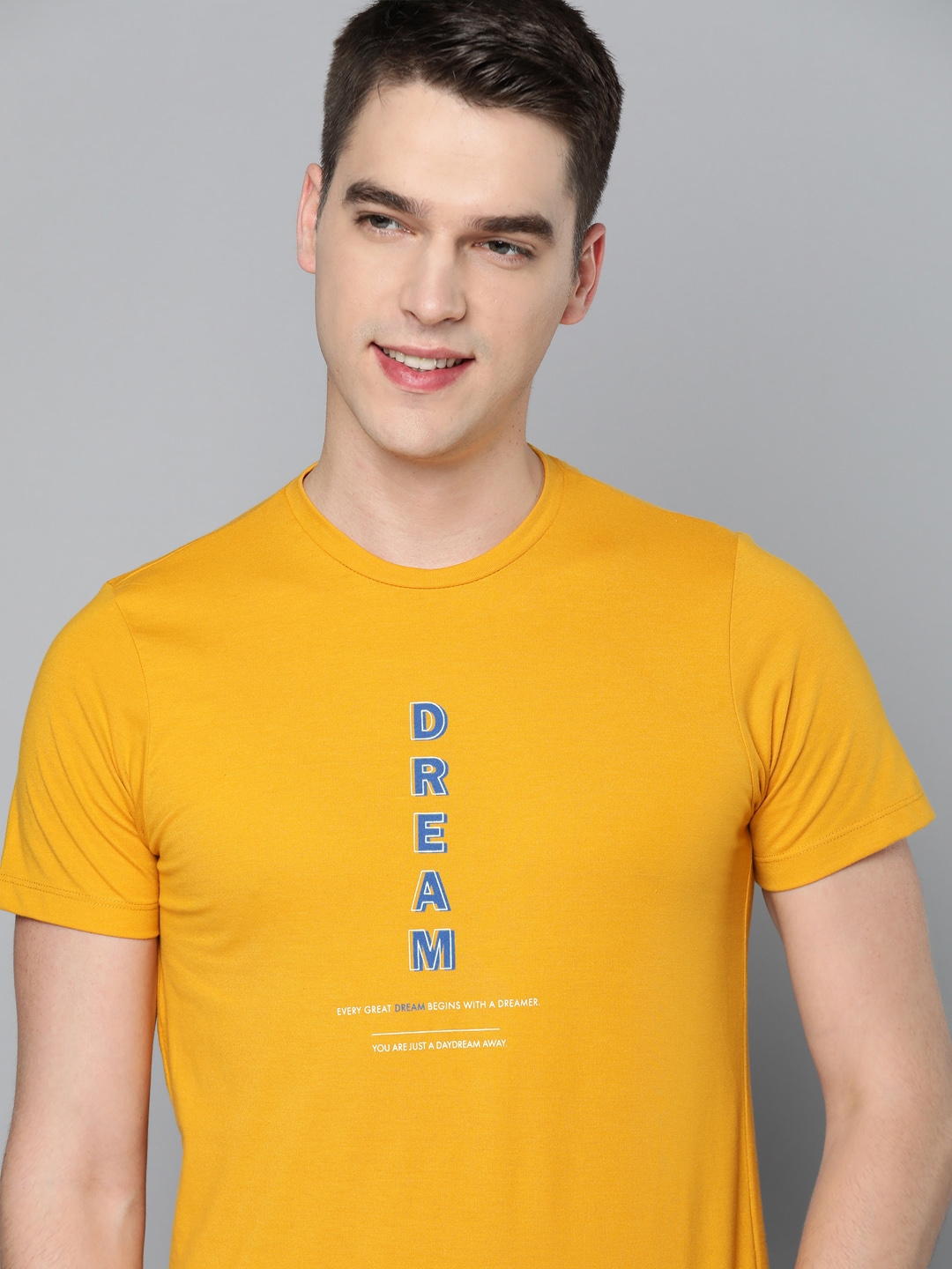 Mast Harbour Men Mustard Yellow Typography Printed T shirt