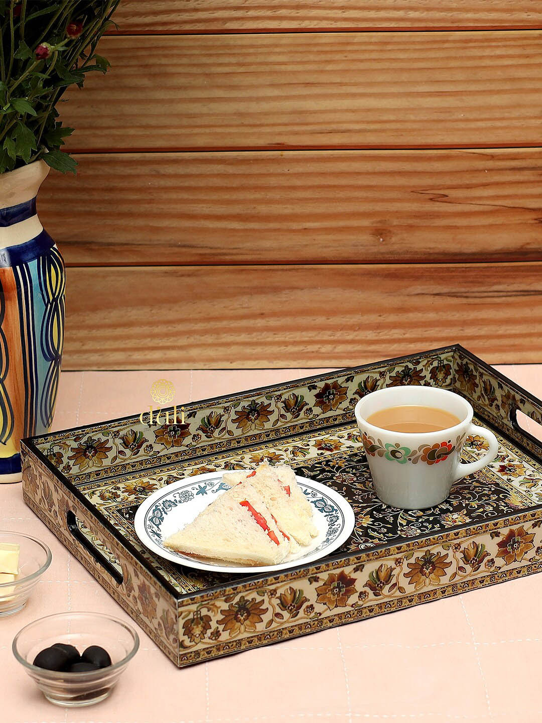 DULI Brown Printed Coated Multipurpose Serving Tray