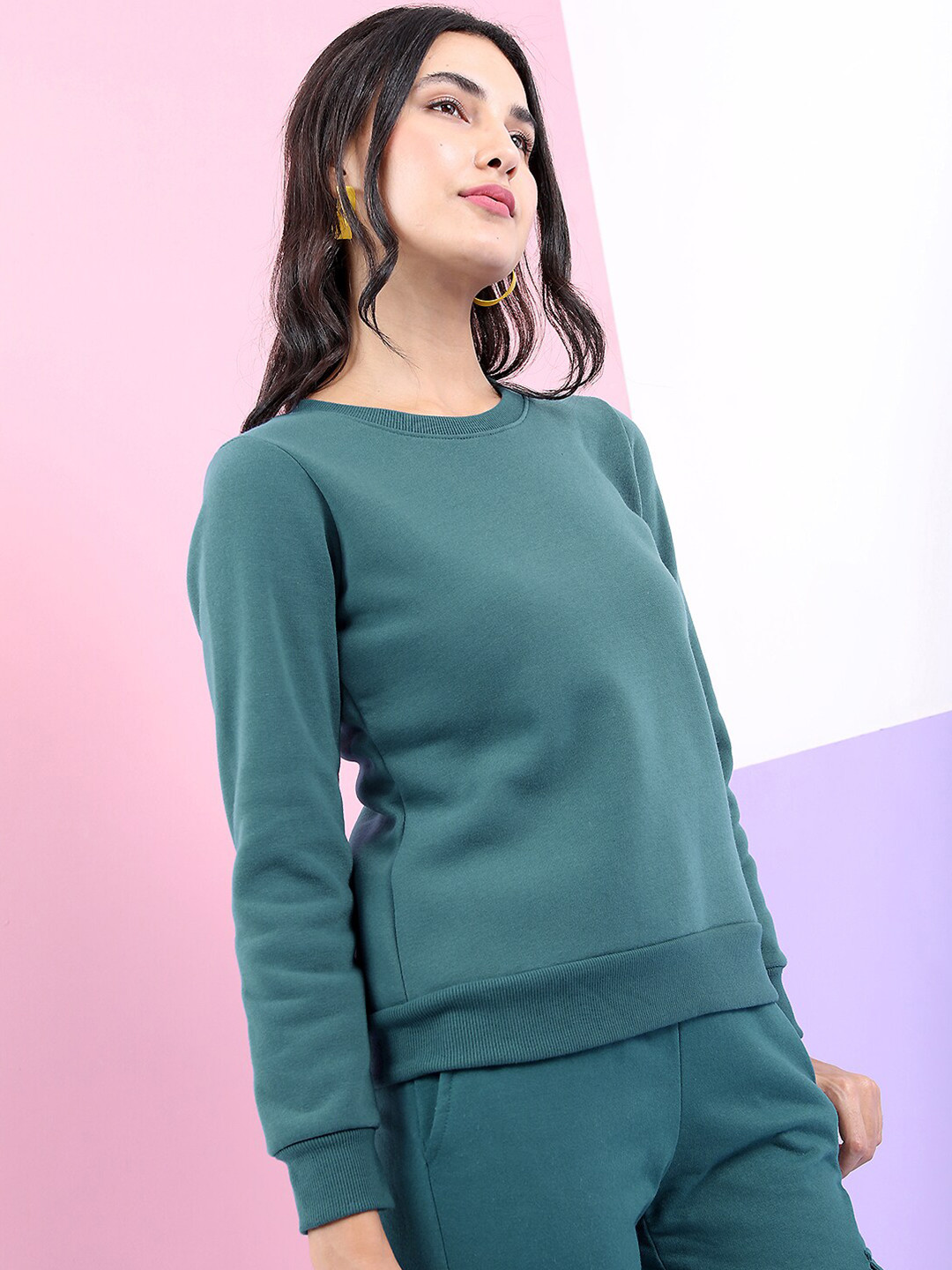 Tokyo Talkies Women Teal Sweatshirt