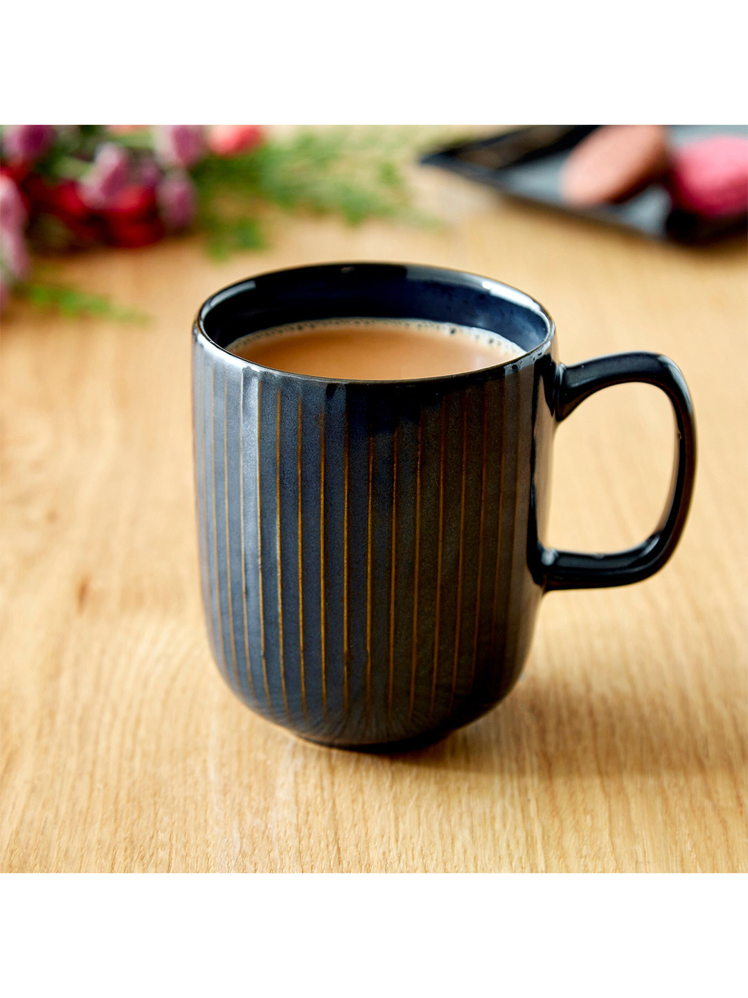 Home Centre Thank U Printed Love Blue Textured Stoneware Handmade Mug-460ml