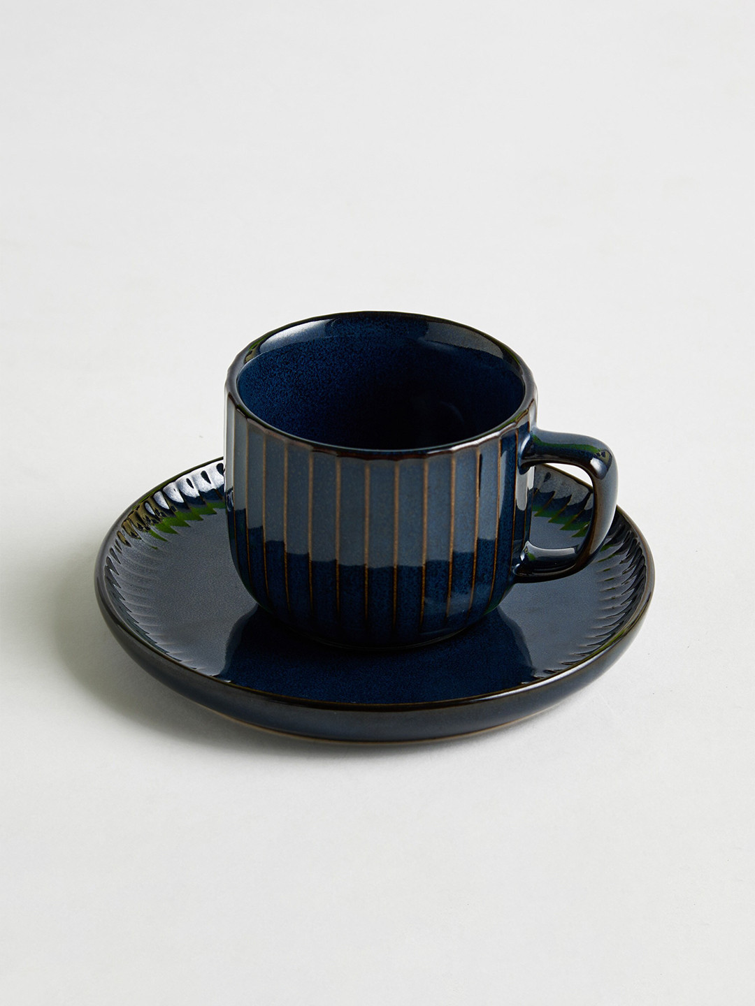 Home Centre Blue Solid Stoneware Glossy Cups and Saucers Set of Cups and Mugs