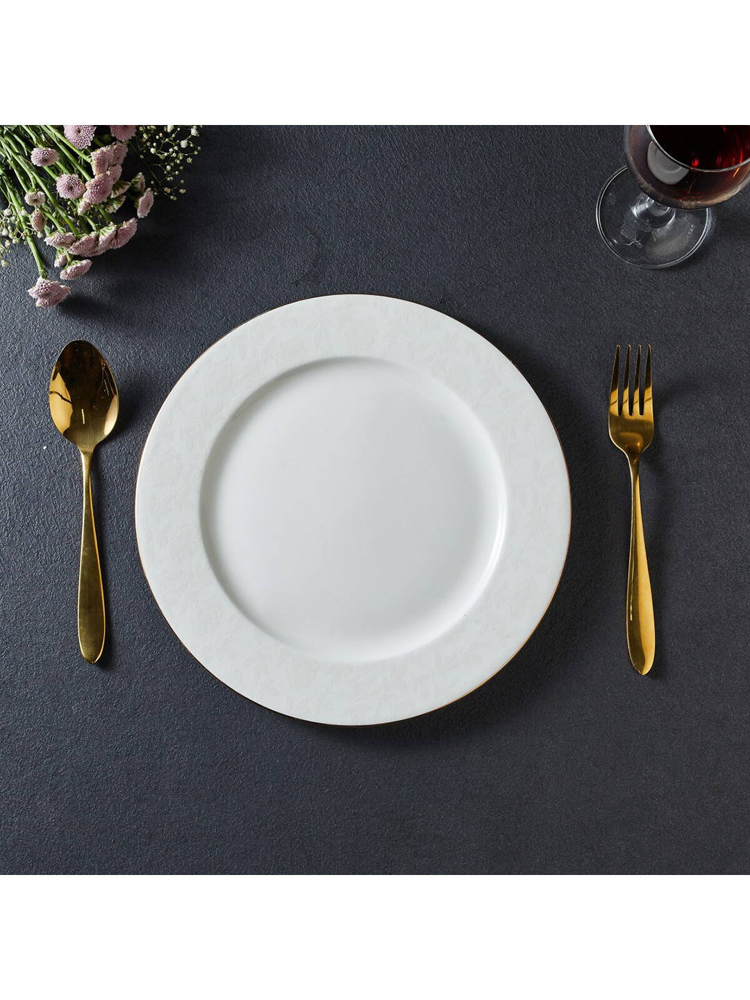 Home Centre White & 1 Pieces Bone China Glossy Plates