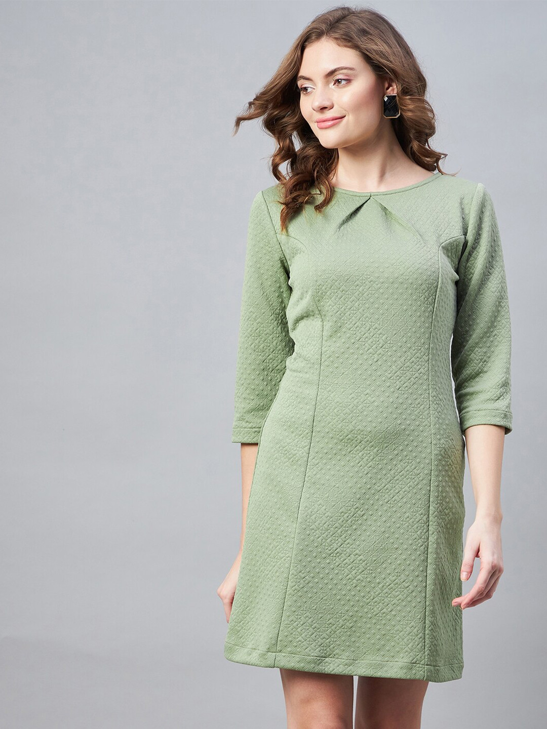 StyleStone Olive Green Jacquard Sheath Dress