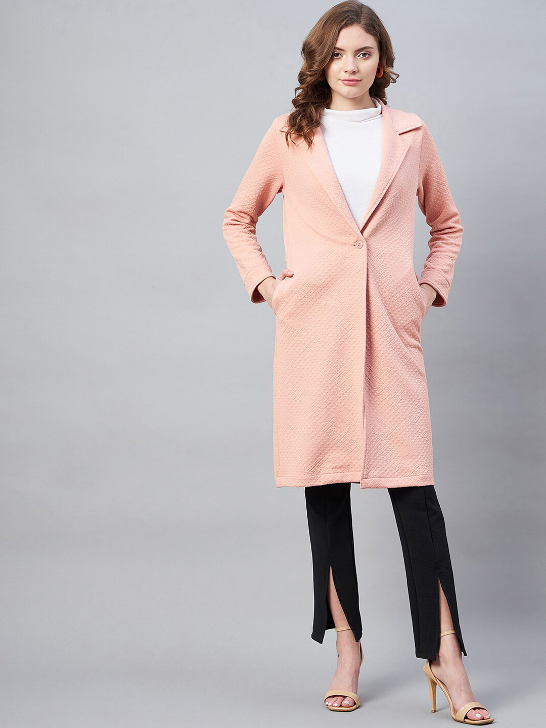 StyleStone Women Pink Self Design OverCoat