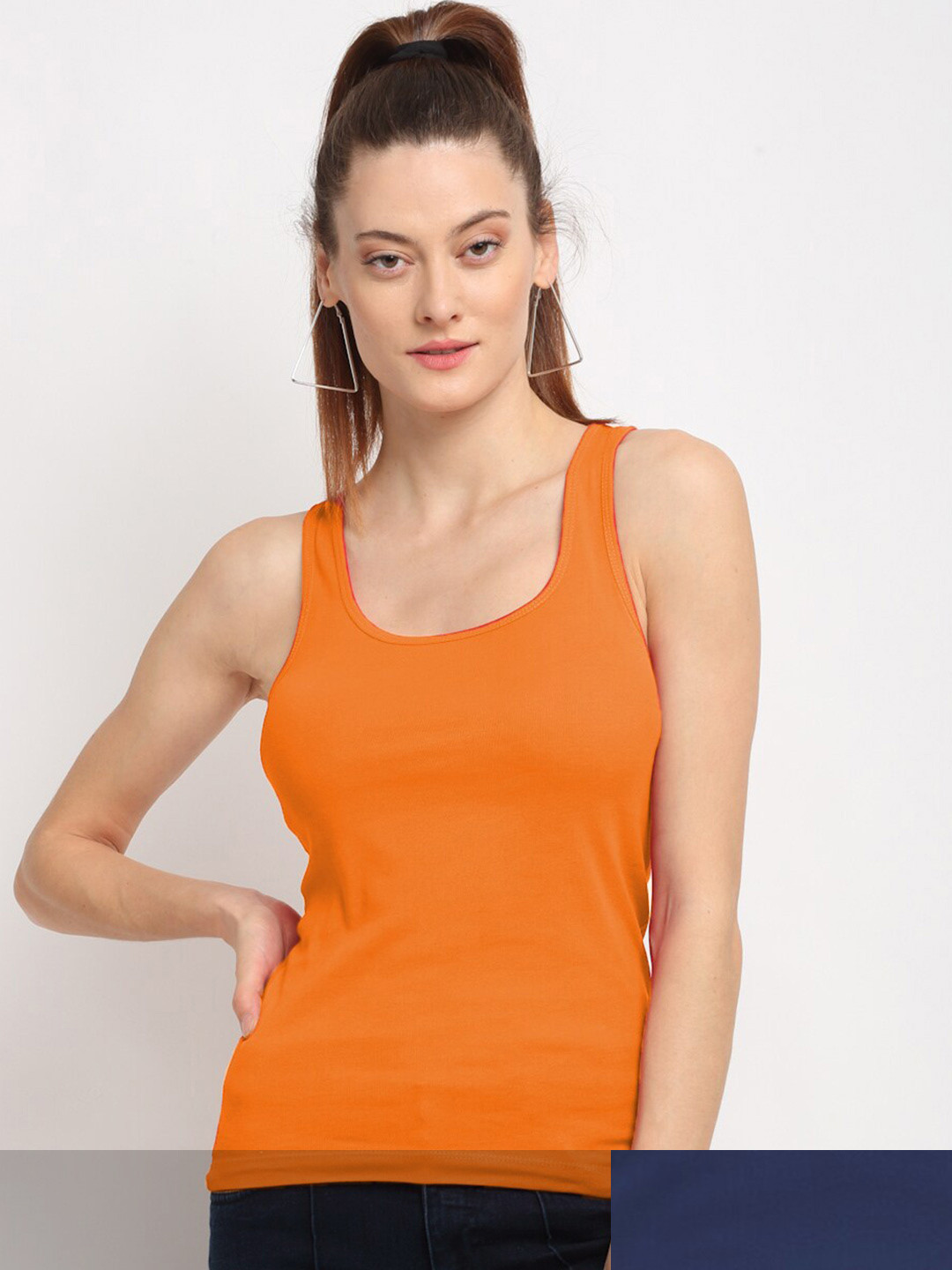 Friskers  Women Pack of 2 Orange & Navy Blue Tank Top