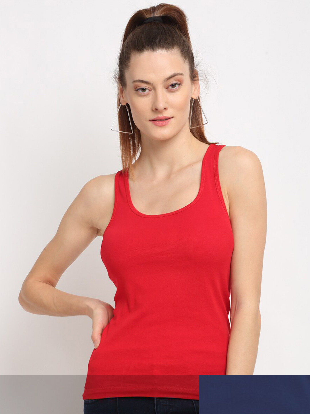 Friskers  Women Pack of 2 Red & Navy Blue Tank Top