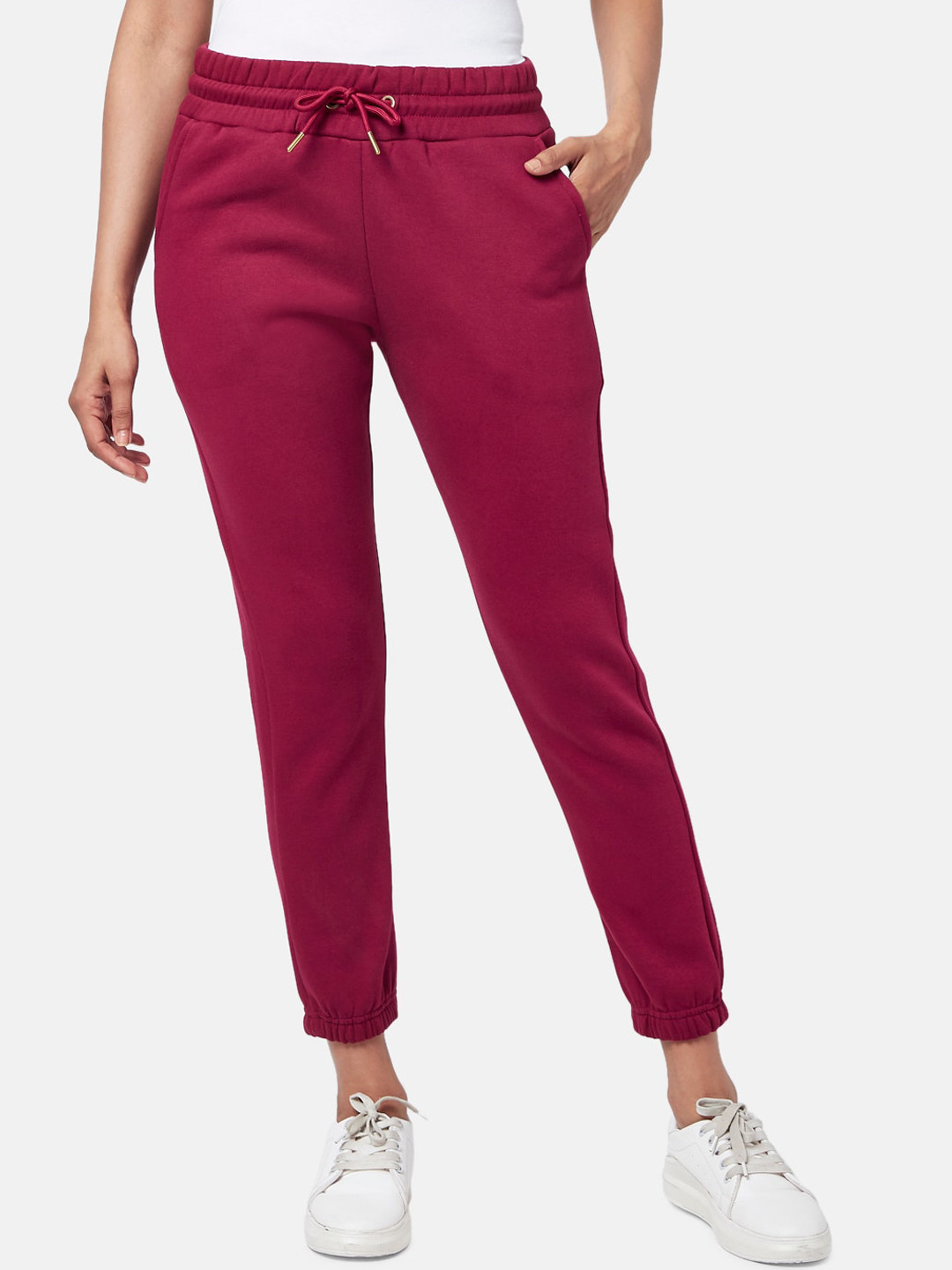People Women Burgundy Cotton Joggers