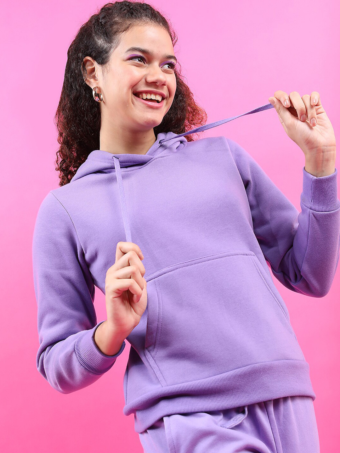 Tokyo Talkies Women Violet Hooded Sweatshirt