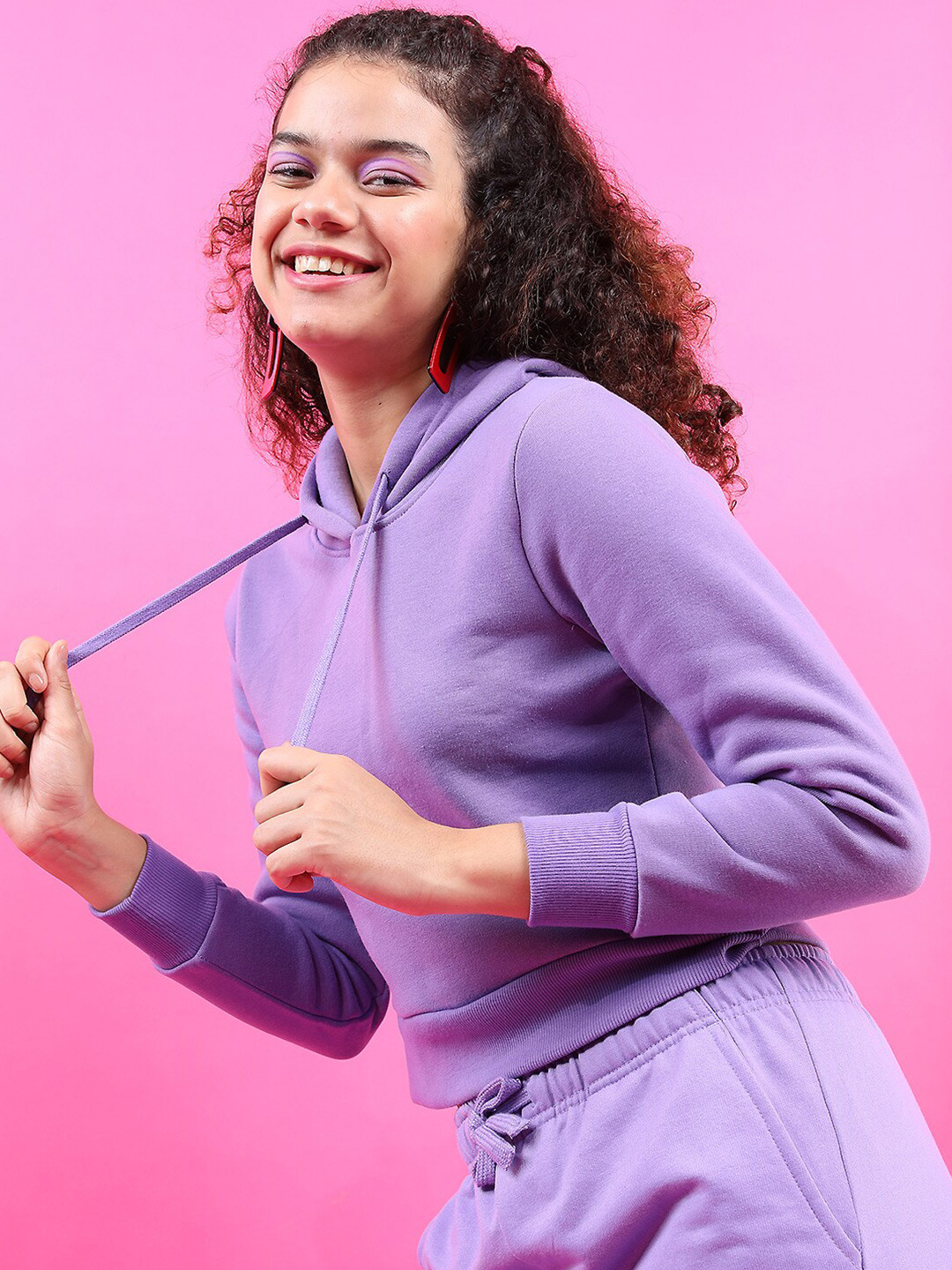 Tokyo Talkies Women Violet Hooded Sweatshirt