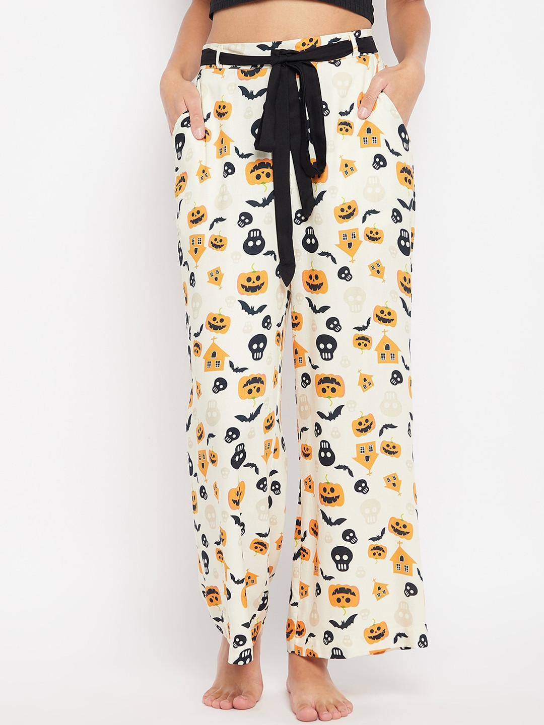 The Kaftan Company Women Off White & Black Printed  Lounge Pant