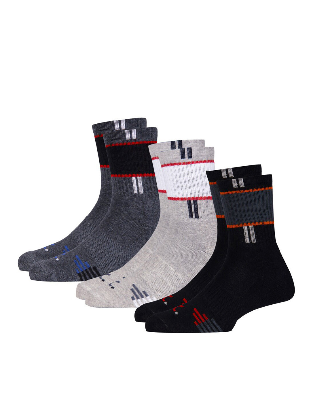 RC. ROYAL CLASS Men Pack Of 3 Navy Blue & Gray Patterned Calf- Lenght Socks
