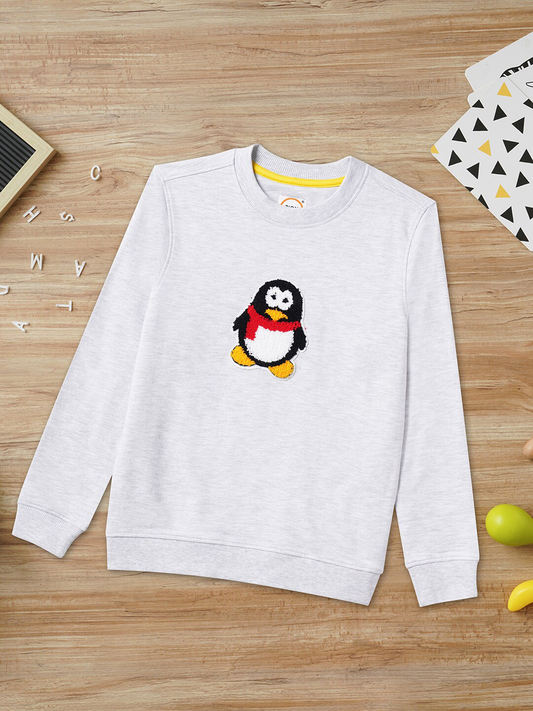 ZION Boys Grey Melange Embroidered Sweatshirt