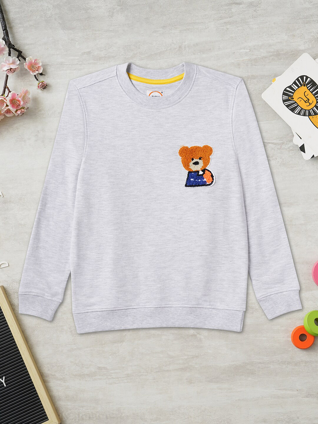 ZION Boys Grey Melange Jungle Beats Pure Cotton Sweatshirt