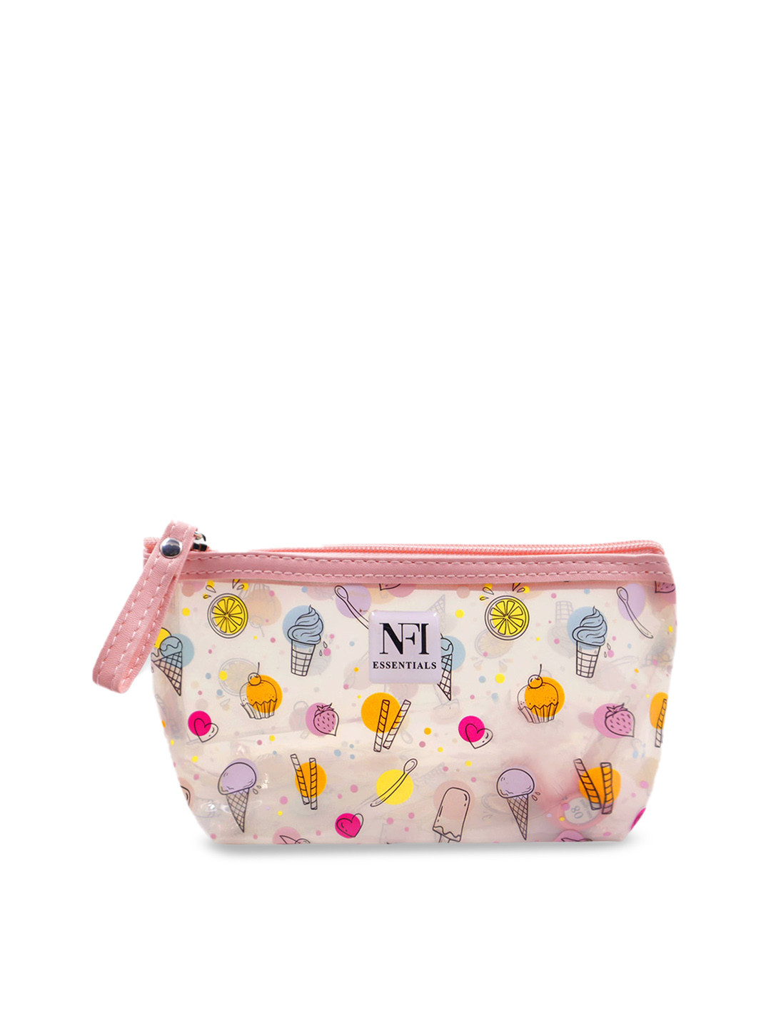 NFI essentials Transparent & Peach-Coloured Printed Travel Pouch