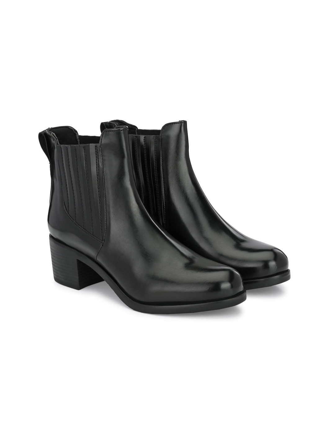 Delize Women Black Solid Leather Chelsea Boots
