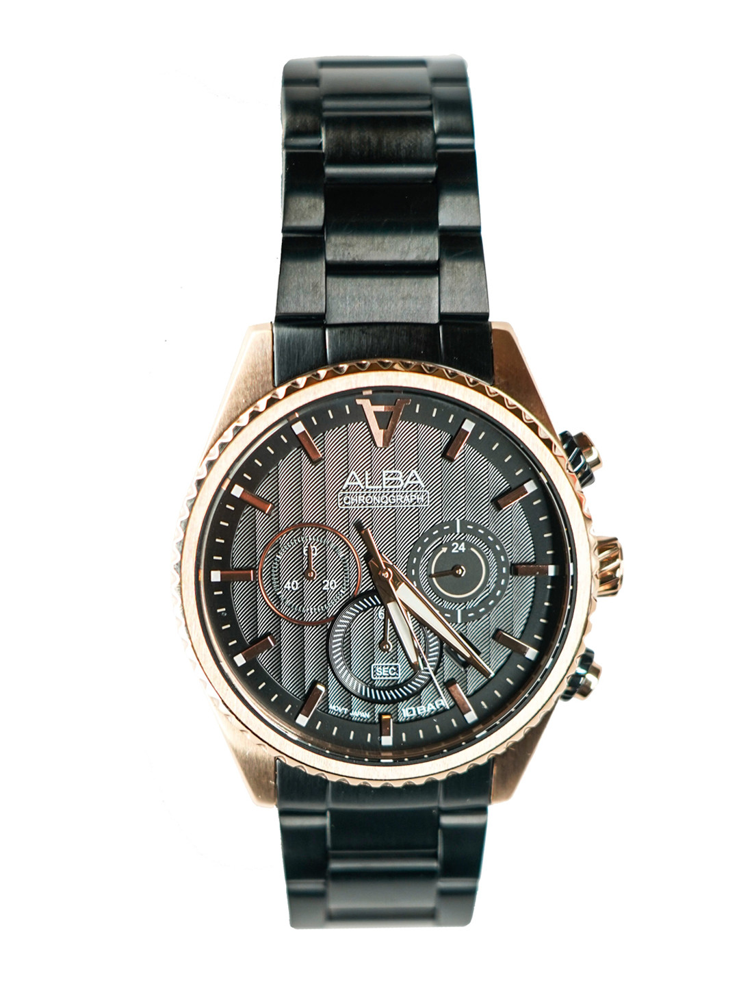 Alba Men Black Embellished Dial Stainless Steel Bracelet Straps Analogue Watch