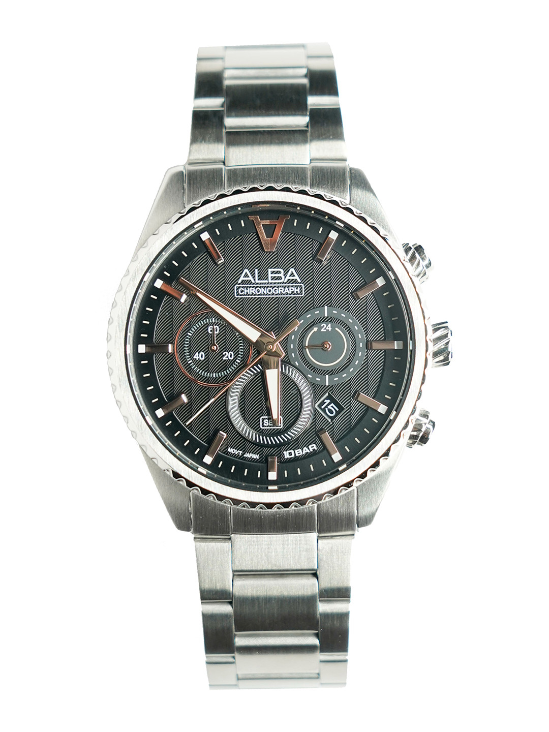 Alba Men Black Embellished Dial & Silver Toned Straps Analogue Watch-AT3H81X1