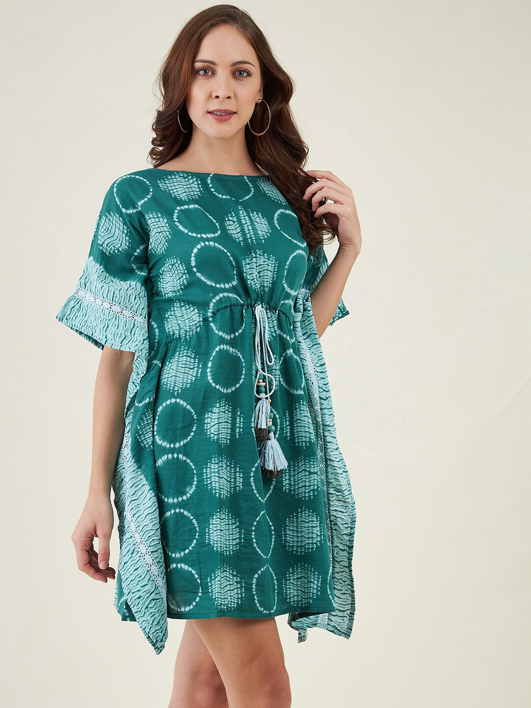 The Kaftan Company Women Green Shibori Tie & dye Kaftan Dress