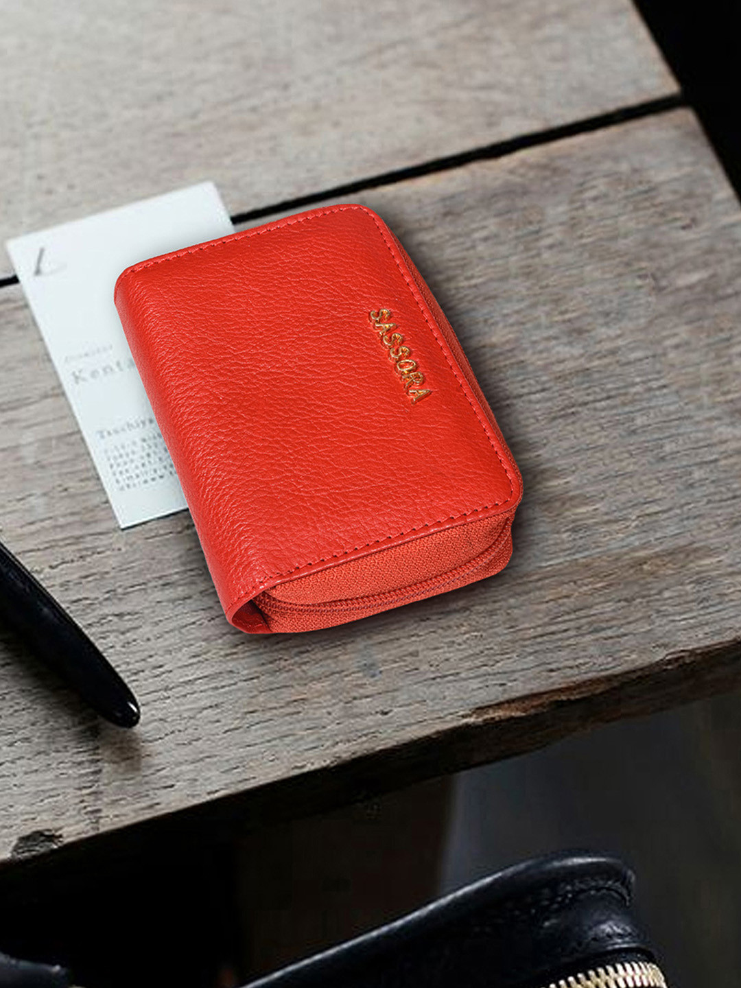 Sassora Unisex Red & Blue Leather Card Holder