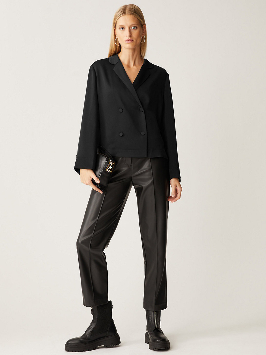 Marks & Spencer Women Black Solid Single Breasted Casual Blazer