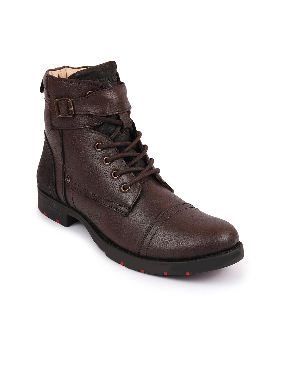 FAUSTO Men Brown High Ankle Solid Lace-Up Biker Classic Boots
