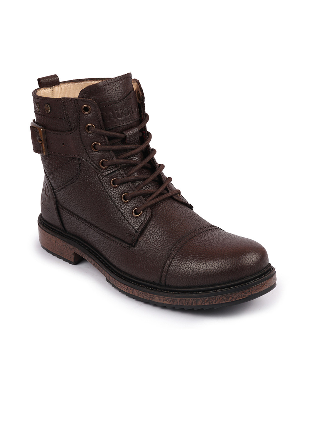 FAUSTO Men Brown Solid Lace-Up  Leather Regular Winter Boots