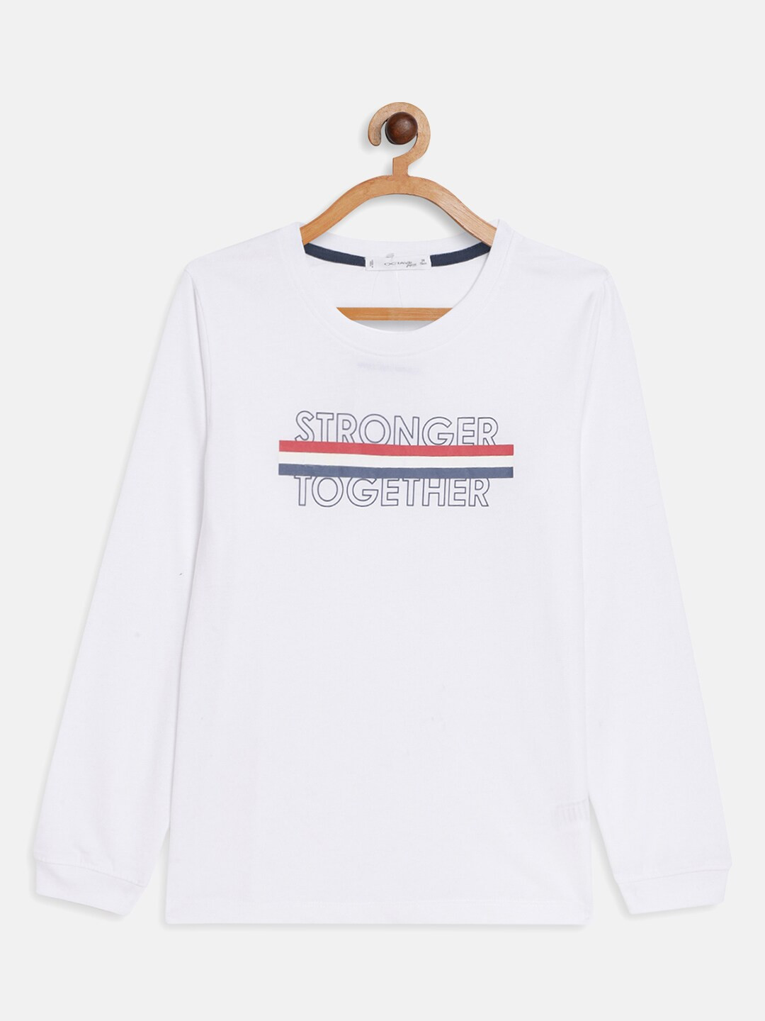 Octave Boys White Typography Printed Applique Long Sleeve T-shirt