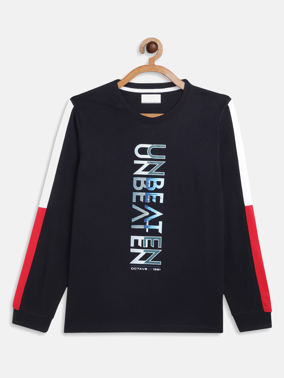 Octave Boys Black Typography Printed Applique Long Sleeve T-shirt