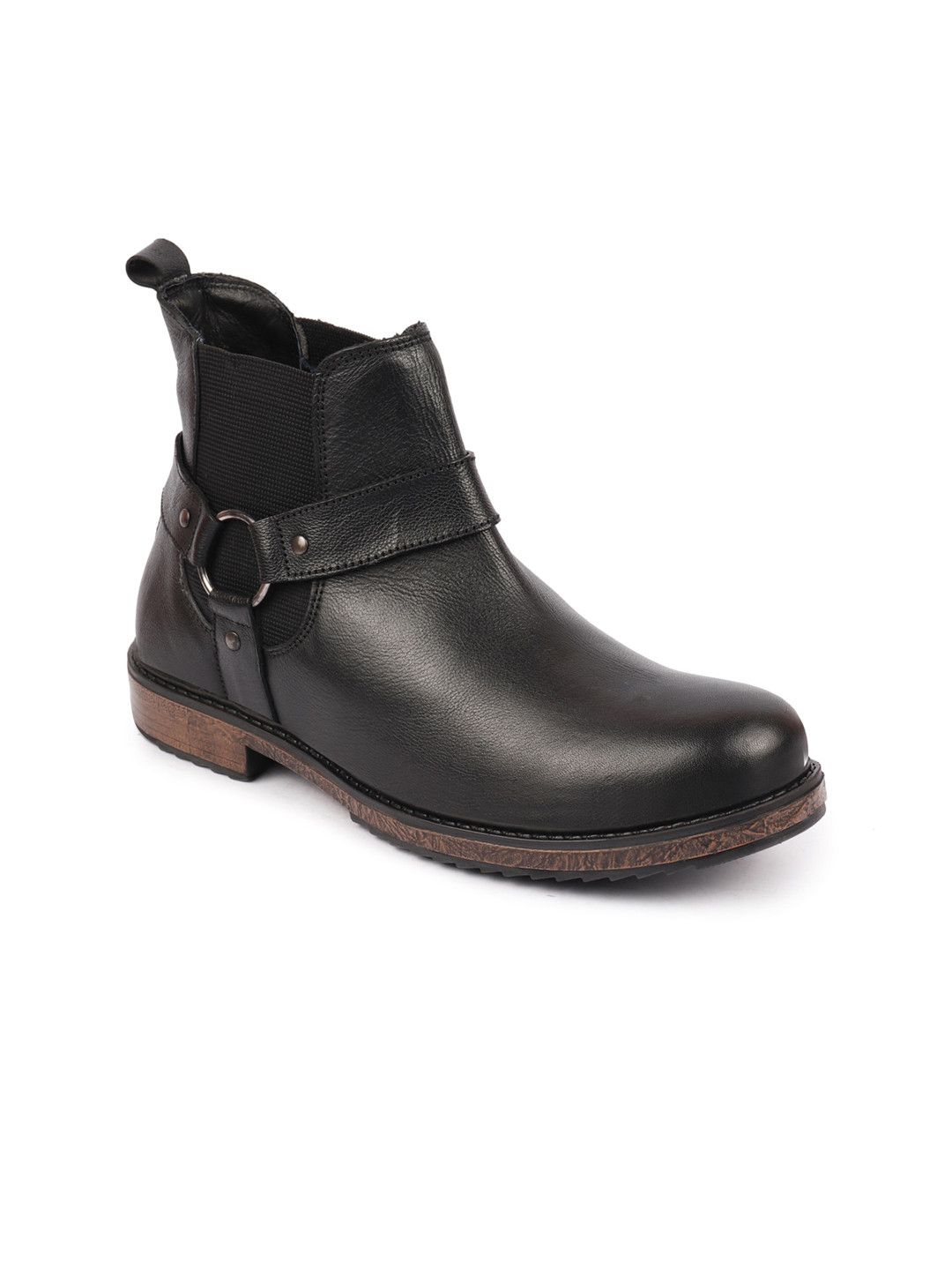 FAUSTO Men Black Patterned Leather High Ankle Chelsea Boots