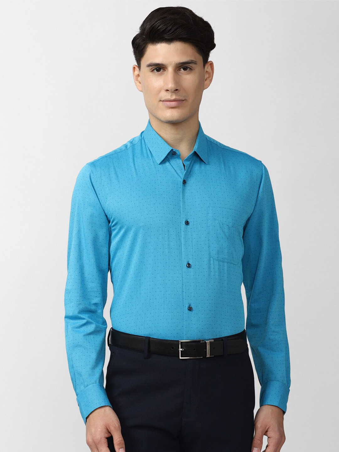 Peter England Men Blue Printed Formal Shirt