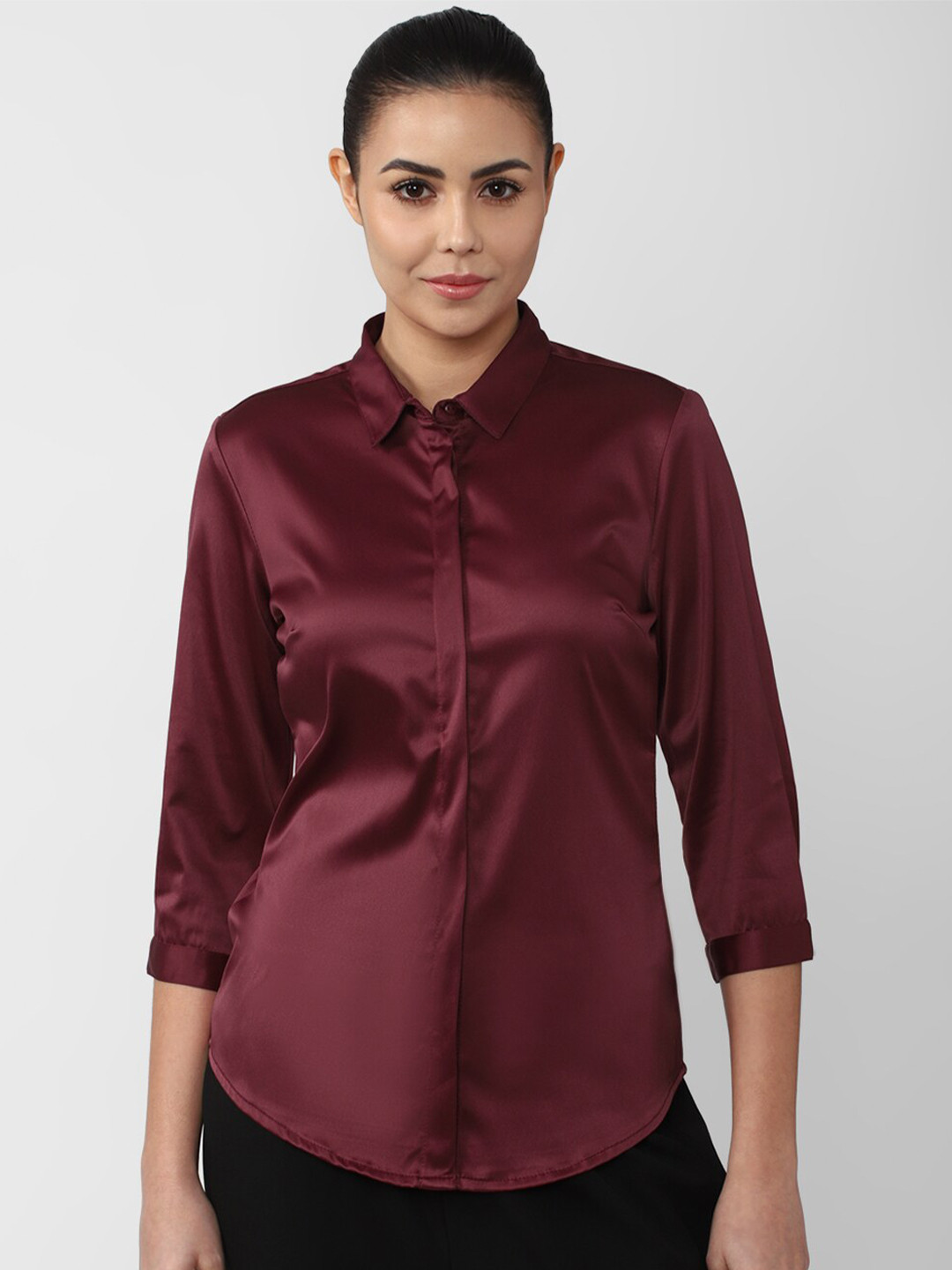 Van Heusen Woman Maroon Solid Formal Shirt