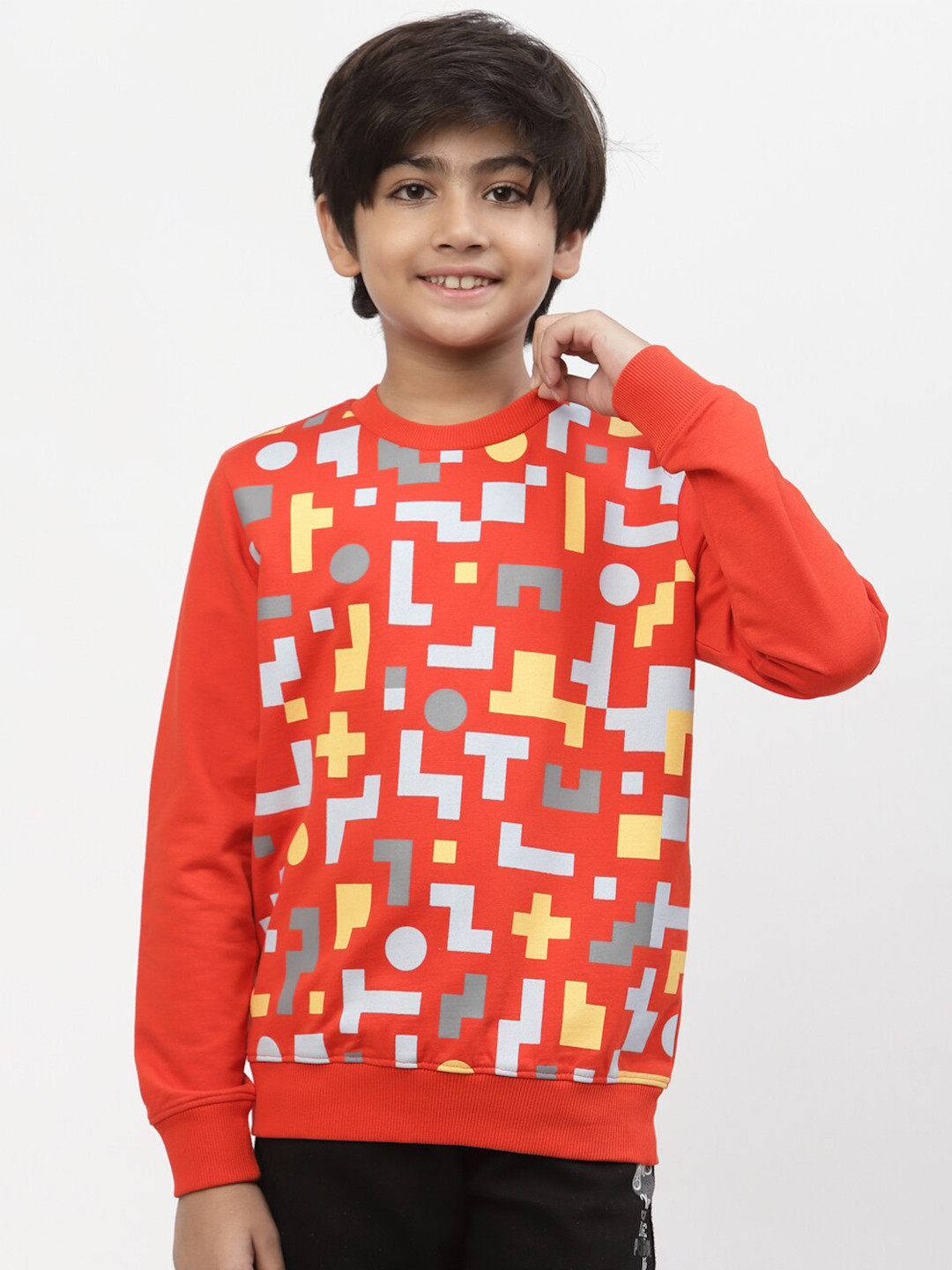 SPUNKIES Boys Red Abstract Printed Organic Cotton Sweatshirt
