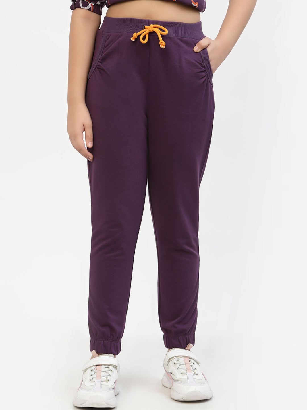 SPUNKIES Girls Purple Colored Solid Dry Fit Organic Cotton Joggers