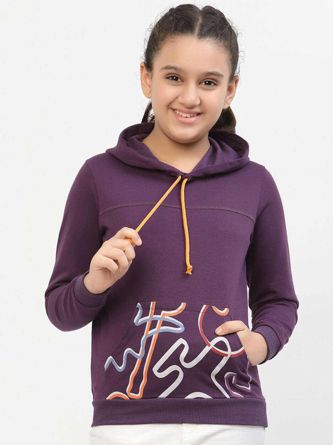 SPUNKIES Girls Purple Printed Hooded Organic Cotton Sweatshirt
