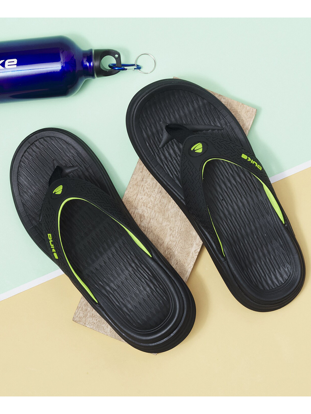 Duke Men Black & Green Thong Flip-Flops