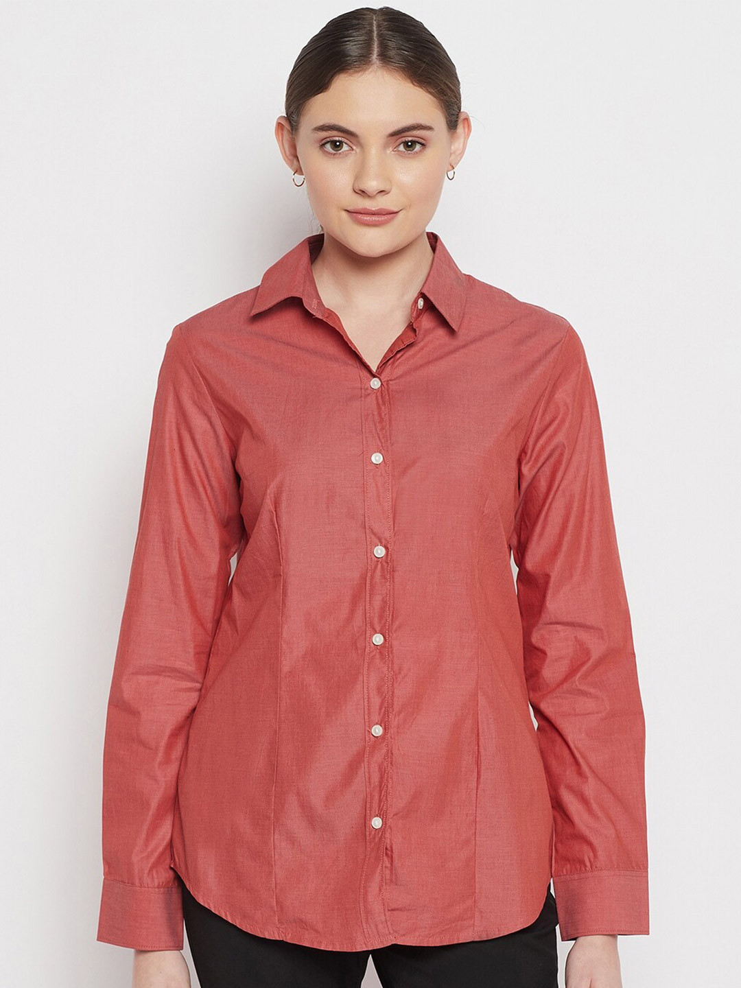 Crozo By Cantabil Women Rust Formal Shirt
