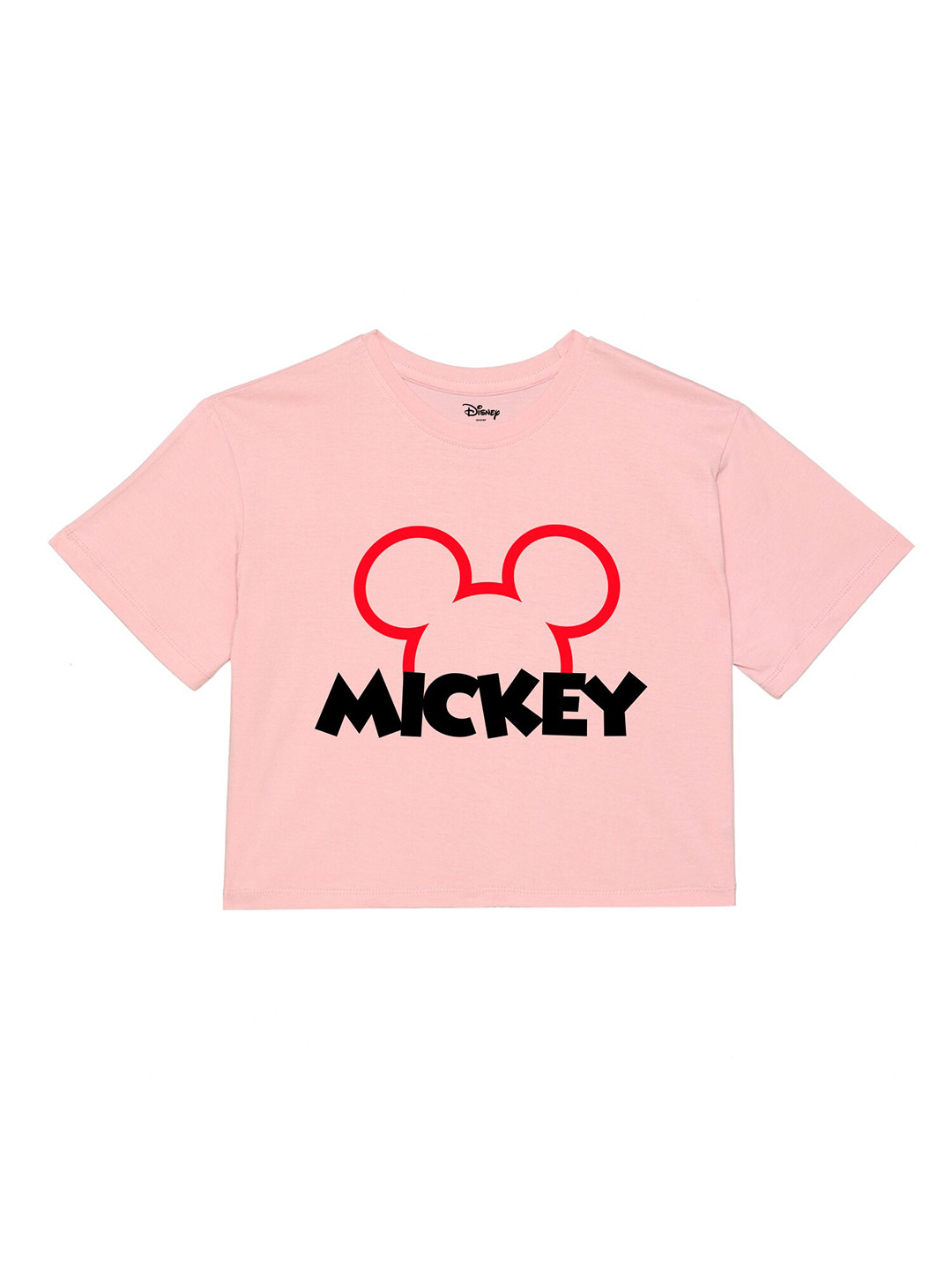 Disney by Wear Your Mind Girls Peach-Coloured Mickey Mouse Printed Pure Cotton T-shirt
