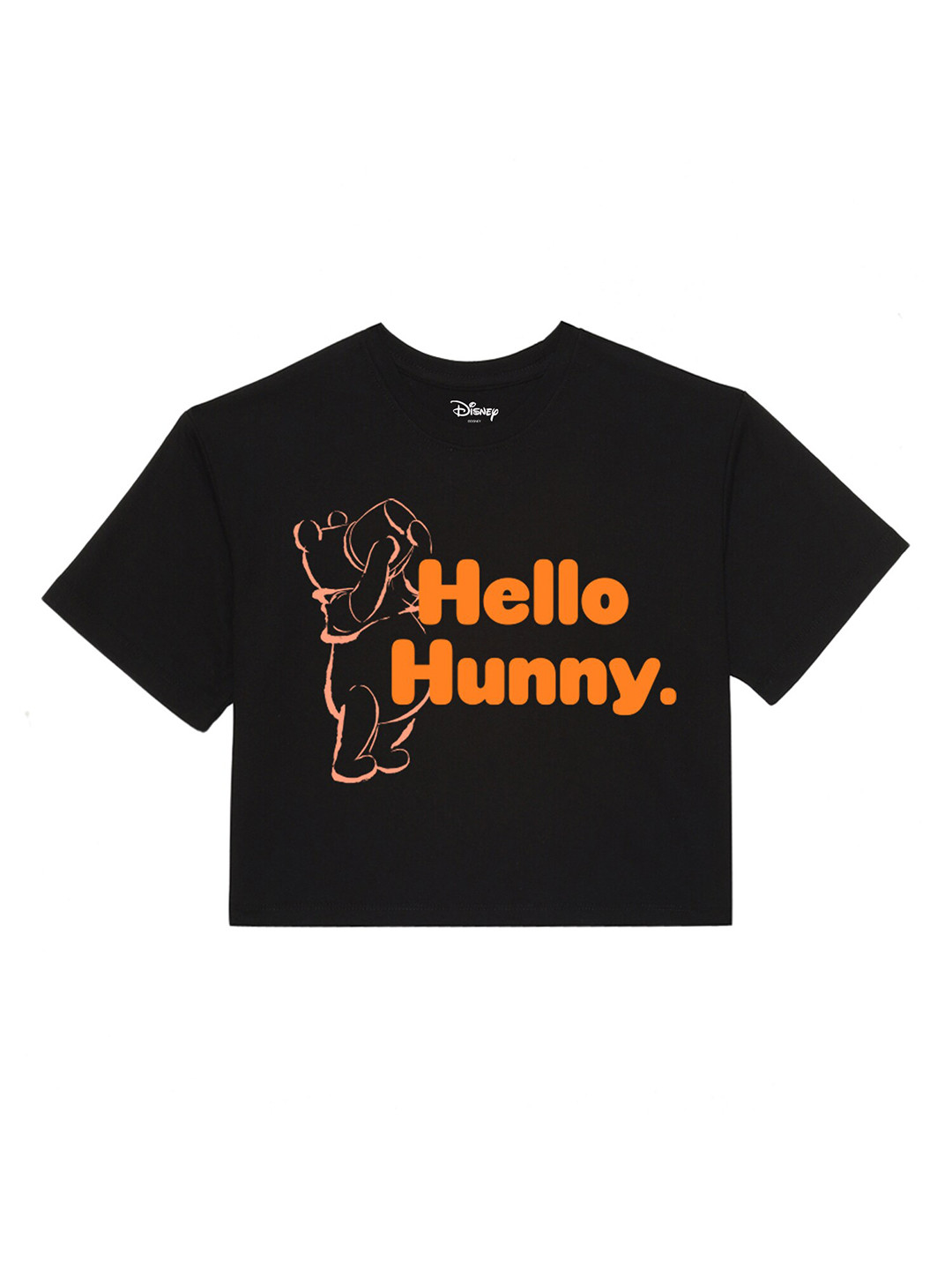 Disney by Wear Your Mind Girls Black Winnie The Pooh Printed Pure Cotton T-shirt