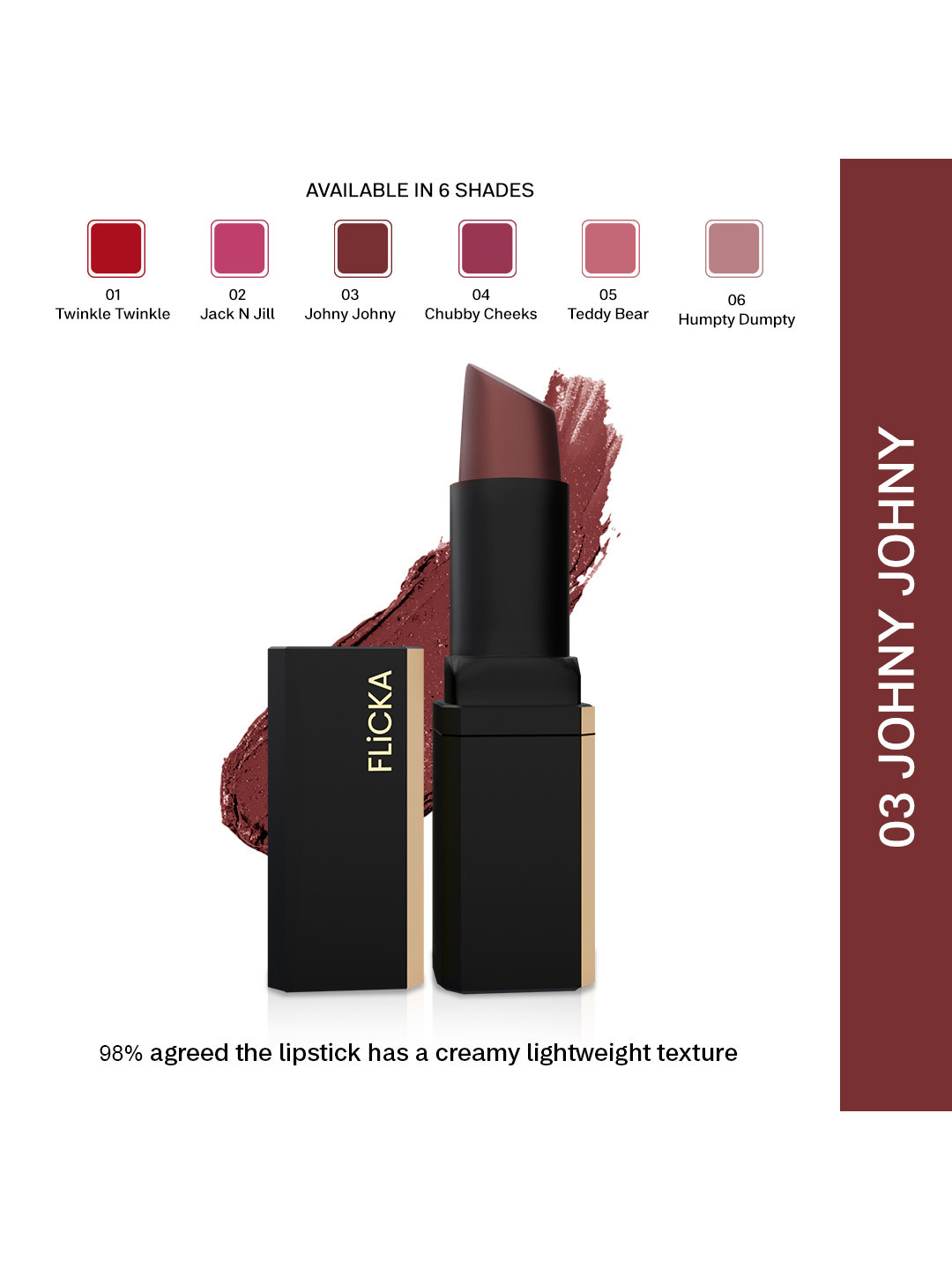 FLiCKA Lip Poetry Matte Lipstick with Vitamin E 4g - Johny Johny 03