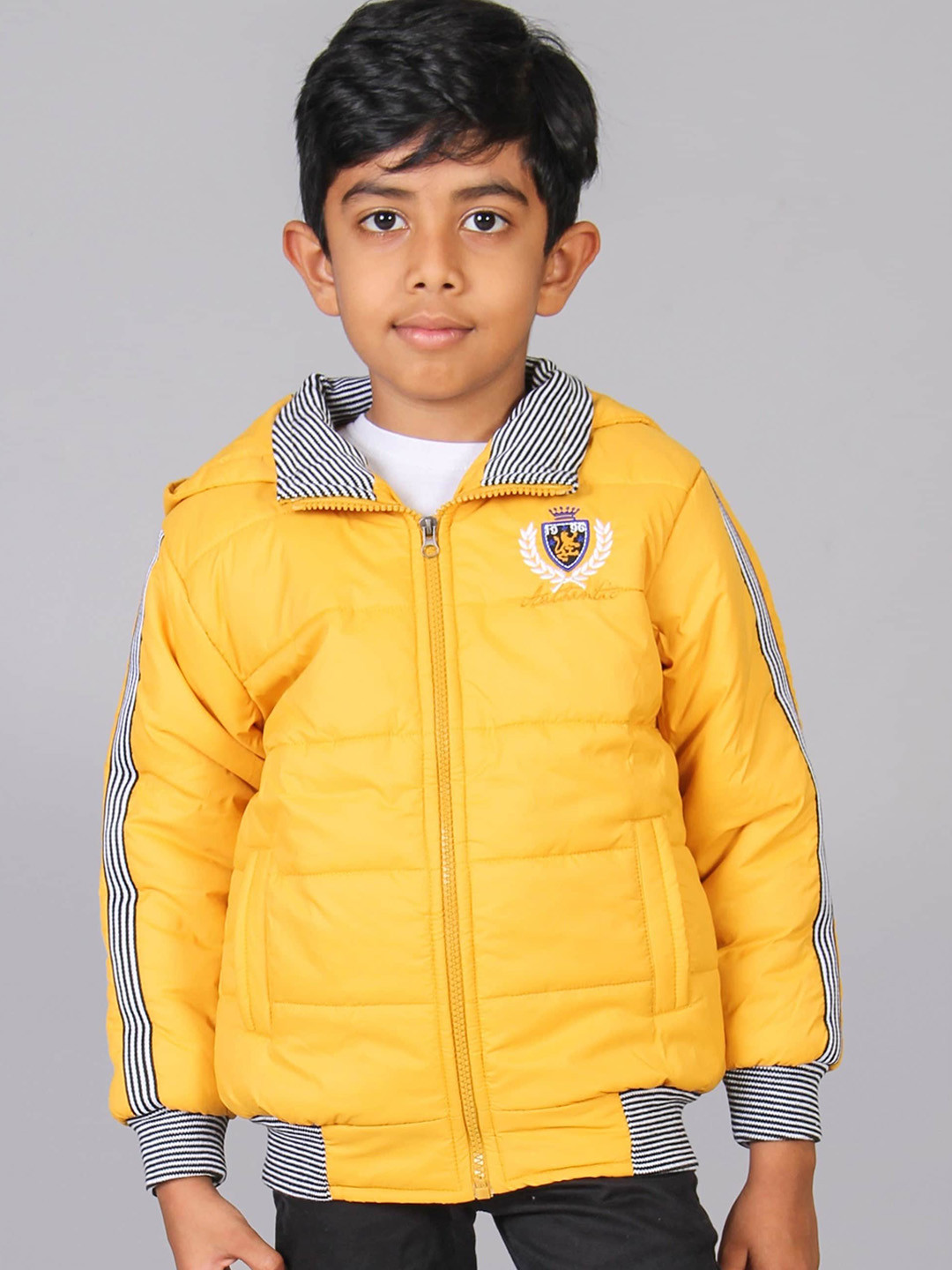 Toonyport Boys Yellow White Padded Jacket with Patchwork