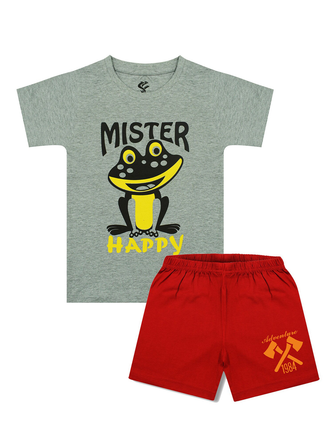 Silver Fang Boys Grey & Red Printed Pure Cotton T-shirt with Shorts