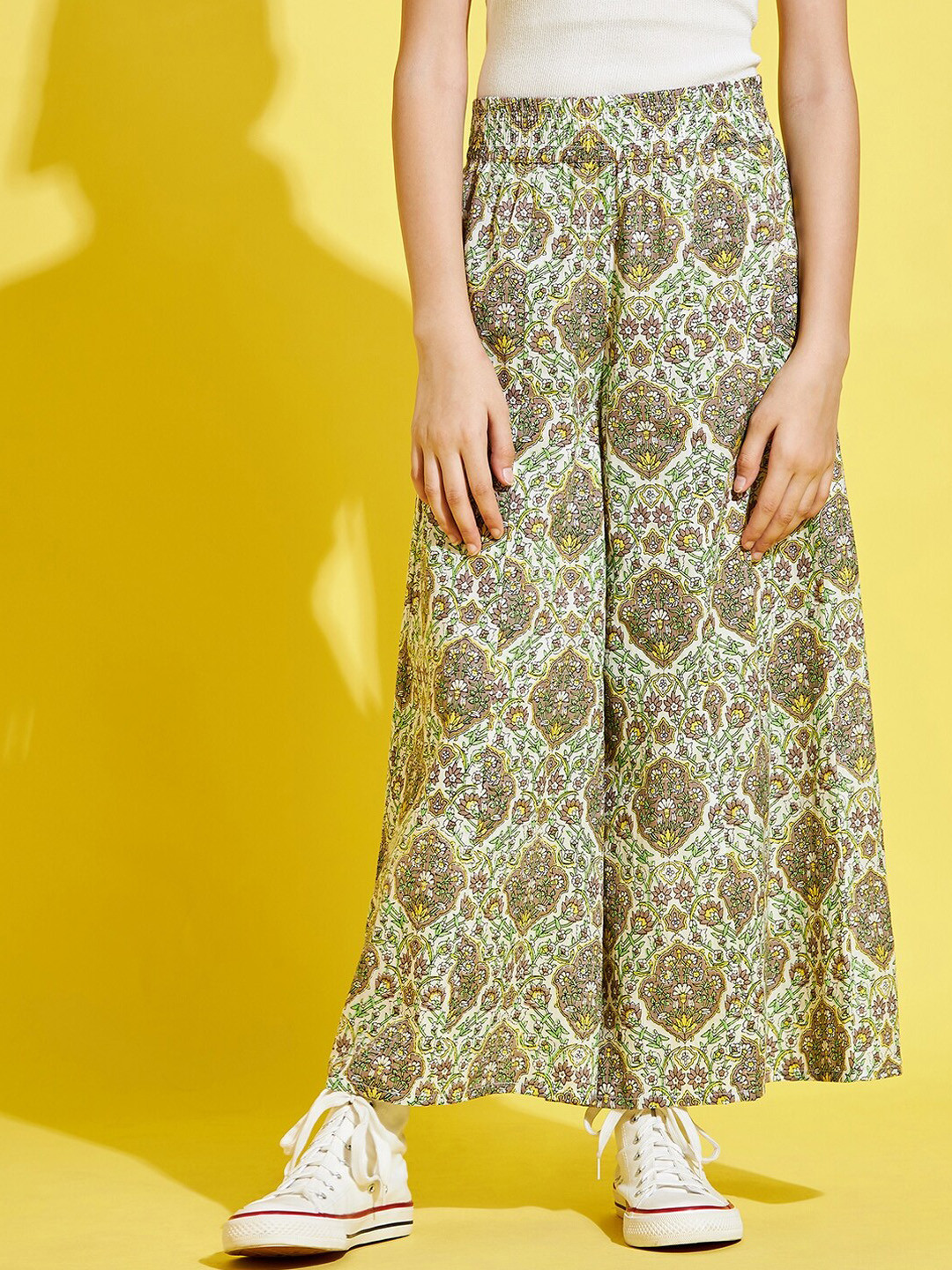 Cherry & Jerry Girls Green Floral Printed Relaxed Trouser