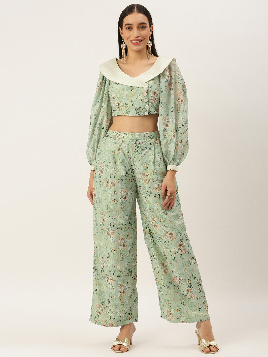 Ethnovog Ready To Wear Green Muslin Digital Printed Co ords Set