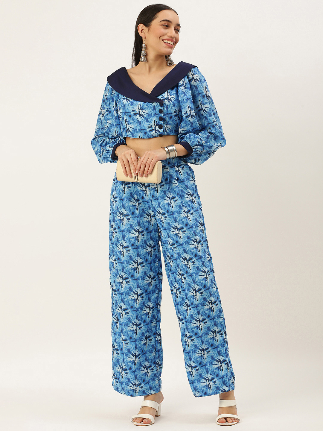Ethnovog Ready To Wear Blue Muslin Co ords Set