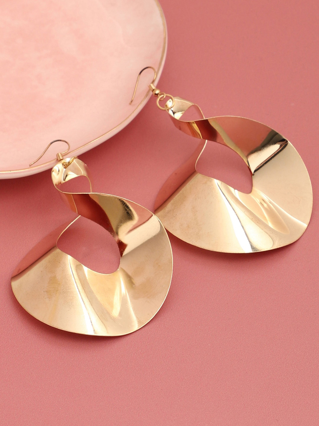 SOHI Gold-Toned Gold-Plated Contemporary Drop Earrings
